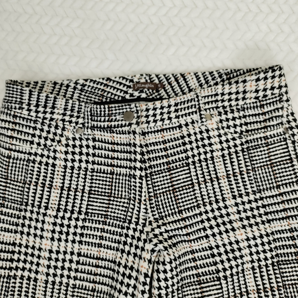 J.Mclaughlin Houndstooth Black Brown Size 10 Knit Stretch Women's Legging Pants - Picture 9 of 13